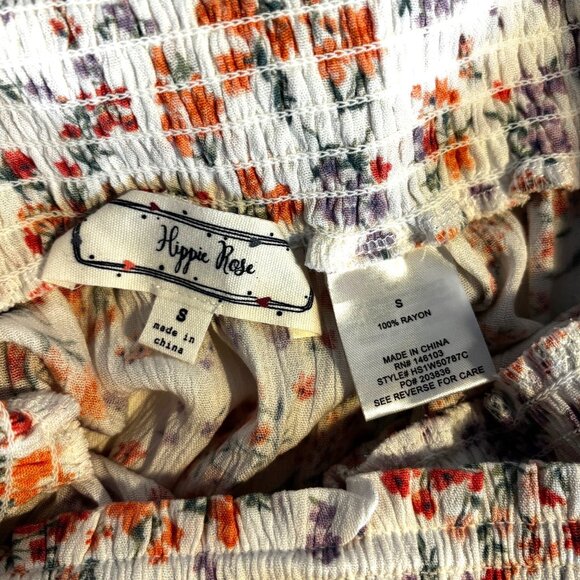 Hippie Rose Floral Smocked Waist Tiered Mini Skirt Small Boho Chic Cottagecore - Picture 3 of 7